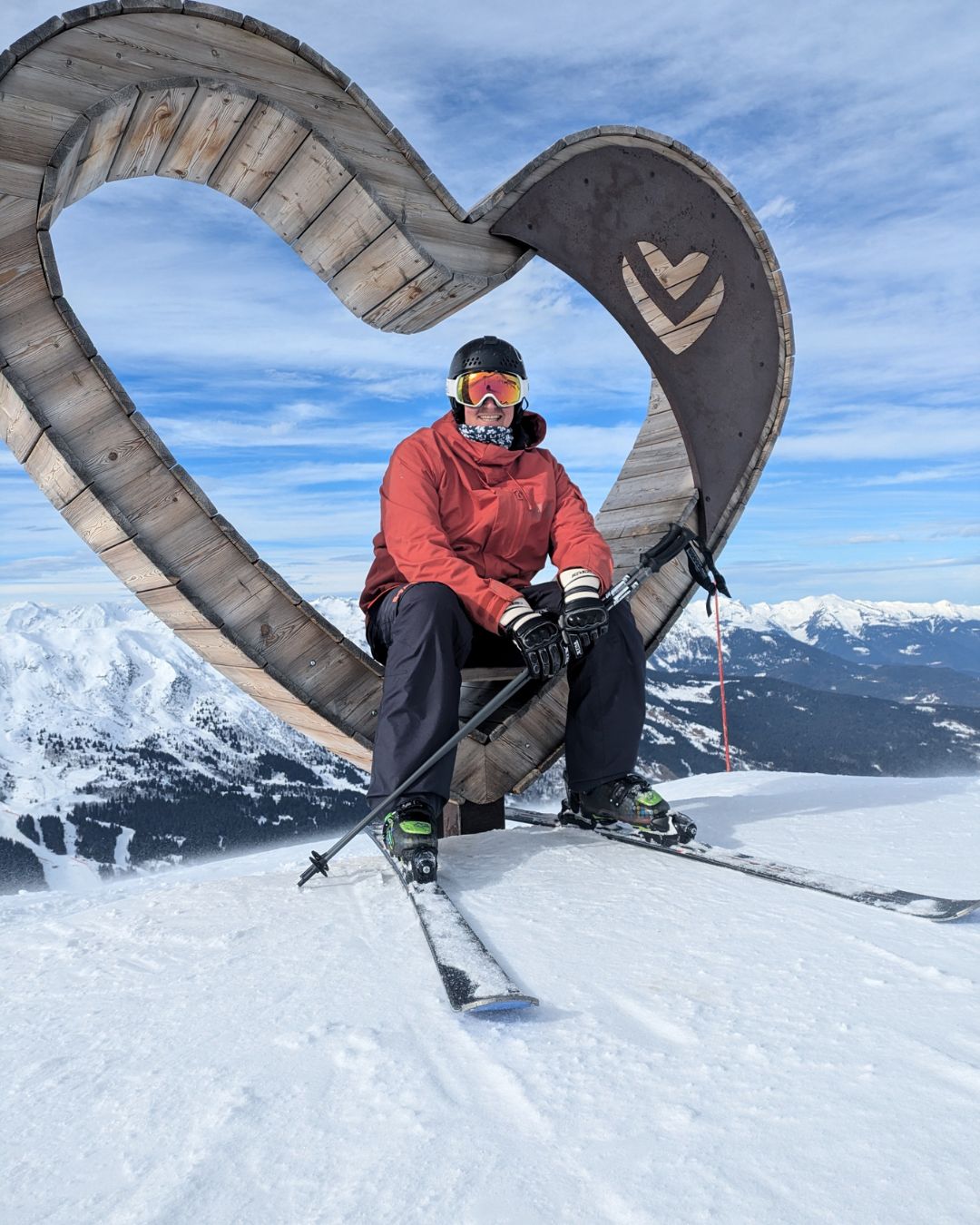 MySnow ski specialist George in the heart-shaped seat above M&eacute;ribel